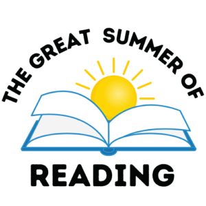 The Great Summer of Reading Logo (A blue book opened with a yellow sun)