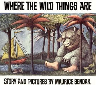 Where_The_Wild_Things_Are_(book)_cover Book Cover of Where the Wild Things Are. A wild thing rests against a tree and there is a sailboat to the left of the picture.